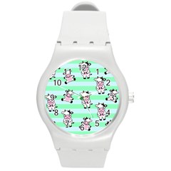 Cow Pattern Round Plastic Sport Watch (m) by designsbymallika