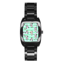 Cow Pattern Stainless Steel Barrel Watch by designsbymallika