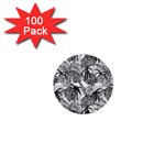 Black and white leafs pattern, tropical jungle, nature themed 1  Mini Buttons (100 pack)  Front