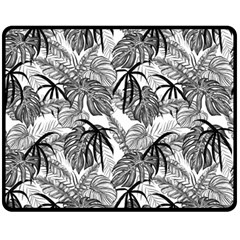 Black And White Leafs Pattern, Tropical Jungle, Nature Themed Double Sided Fleece Blanket (medium)  by Casemiro