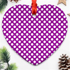 White And Purple, Polka Dots, Retro, Vintage Dotted Pattern Heart Ornament (two Sides) by Casemiro