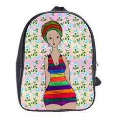 Tan Swimmer Flowerwall School Bag (large) by snowwhitegirl