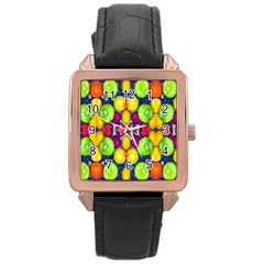 Fruits And Vegetables Pattern Rose Gold Leather Watch  by dflcprintsclothing