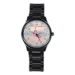 Flamingos Beach Stainless Steel Round Watch by Sparkle