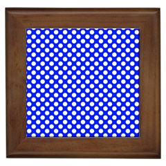 Dark Blue And White Polka Dots Pattern, Retro Pin-up Style Theme, Classic Dotted Theme Framed Tile by Casemiro