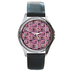 60s Girl Floral Pink Round Metal Watch by snowwhitegirl