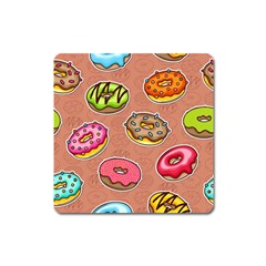 Doughnut Doodle Colorful Seamless Pattern Square Magnet by Amaryn4rt