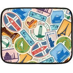 Travel Pattern Immigration Stamps Stickers With Historical Cultural Objects Travelling Visa Immigrant Fleece Blanket (mini) by Amaryn4rt