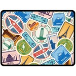 Travel Pattern Immigration Stamps Stickers With Historical Cultural Objects Travelling Visa Immigrant Fleece Blanket (Large)  80 x60  Blanket Front