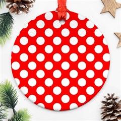 Large White Polka Dots Pattern, Retro Style, Pinup Pattern Ornament (round) by Casemiro