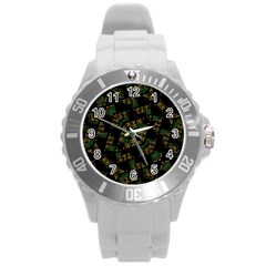 Modern Geometric Print Round Plastic Sport Watch (l) by dflcprintsclothing