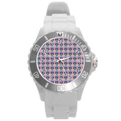 Pink And Blue Round Plastic Sport Watch (l) by Sparkle