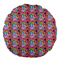 Blue Haired Girl Pattern Pink Large 18  Premium Flano Round Cushions by snowwhitegirl