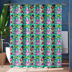 Blue Haired Girl Pattern Green Shower Curtain 60  X 72  (medium)  by snowwhitegirl