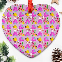 Girl With Hood Cape Heart Lemon Pattern Lilac Heart Ornament (two Sides) by snowwhitegirl