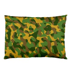 Yellow Green Brown Camouflage Pillow Case by SpinnyChairDesigns