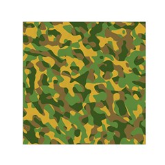 Yellow Green Brown Camouflage Small Satin Scarf (square) by SpinnyChairDesigns