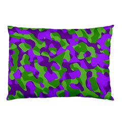 Purple And Green Camouflage Pillow Case by SpinnyChairDesigns