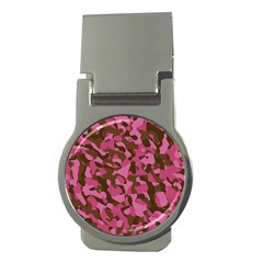 Pink And Brown Camouflage Money Clips (round)  by SpinnyChairDesigns