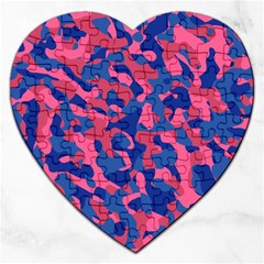 Blue And Pink Camouflage Pattern Jigsaw Puzzle (heart) by SpinnyChairDesigns