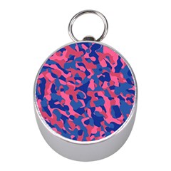 Blue And Pink Camouflage Pattern Mini Silver Compasses by SpinnyChairDesigns