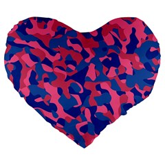 Blue And Pink Camouflage Pattern Large 19  Premium Flano Heart Shape Cushions by SpinnyChairDesigns