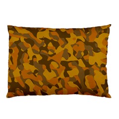 Brown And Orange Camouflage Pillow Case by SpinnyChairDesigns