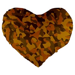 Brown And Orange Camouflage Large 19  Premium Flano Heart Shape Cushions by SpinnyChairDesigns