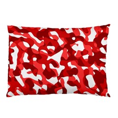 Red And White Camouflage Pattern Pillow Case by SpinnyChairDesigns