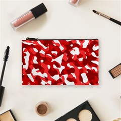 Red And White Camouflage Pattern Cosmetic Bag (small) by SpinnyChairDesigns