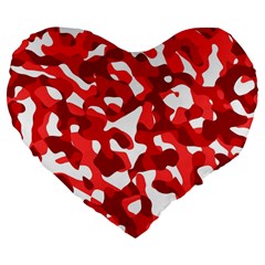 Red And White Camouflage Pattern Large 19  Premium Flano Heart Shape Cushions by SpinnyChairDesigns