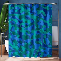 Blue Turquoise Teal Camouflage Pattern Shower Curtain 60  X 72  (medium)  by SpinnyChairDesigns