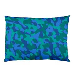 Blue Turquoise Teal Camouflage Pattern Pillow Case (two Sides) by SpinnyChairDesigns