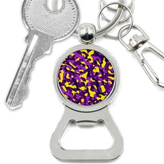 Purple And Yellow Camouflage Pattern Bottle Opener Key Chain by SpinnyChairDesigns