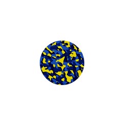 Blue And Yellow Camouflage Pattern 1  Mini Buttons by SpinnyChairDesigns