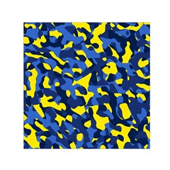 Blue And Yellow Camouflage Pattern Small Satin Scarf (square) by SpinnyChairDesigns