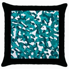 Teal And White Camouflage Pattern Throw Pillow Case (black) by SpinnyChairDesigns