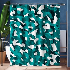 Teal And White Camouflage Pattern Shower Curtain 60  X 72  (medium)  by SpinnyChairDesigns