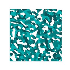 Teal And White Camouflage Pattern Small Satin Scarf (square) by SpinnyChairDesigns