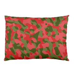 Pink And Green Camouflage Pattern Pillow Case by SpinnyChairDesigns