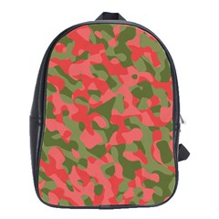 Pink And Green Camouflage Pattern School Bag (large) by SpinnyChairDesigns