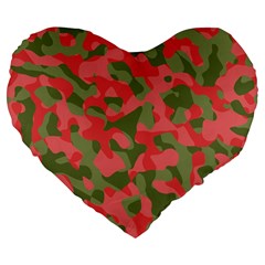 Pink And Green Camouflage Pattern Large 19  Premium Flano Heart Shape Cushions by SpinnyChairDesigns