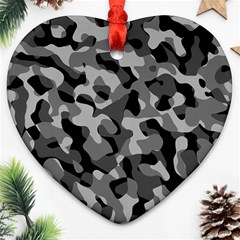 Grey And Black Camouflage Pattern Heart Ornament (two Sides) by SpinnyChairDesigns