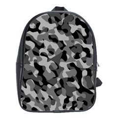 Grey And Black Camouflage Pattern School Bag (large) by SpinnyChairDesigns