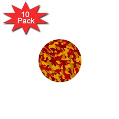 Red And Yellow Camouflage Pattern 1  Mini Buttons (10 Pack)  by SpinnyChairDesigns