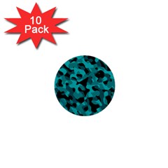 Black And Teal Camouflage Pattern 1  Mini Buttons (10 Pack)  by SpinnyChairDesigns