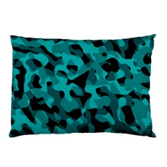 Black And Teal Camouflage Pattern Pillow Case by SpinnyChairDesigns