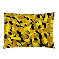 Black And Yellow Camouflage Pattern Pillow Case by SpinnyChairDesigns