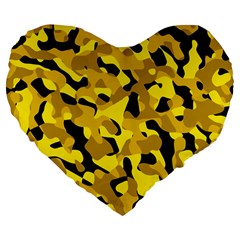 Black And Yellow Camouflage Pattern Large 19  Premium Flano Heart Shape Cushions by SpinnyChairDesigns