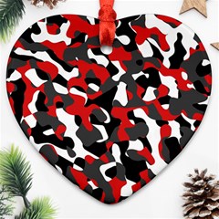 Black Red White Camouflage Pattern Ornament (heart) by SpinnyChairDesigns